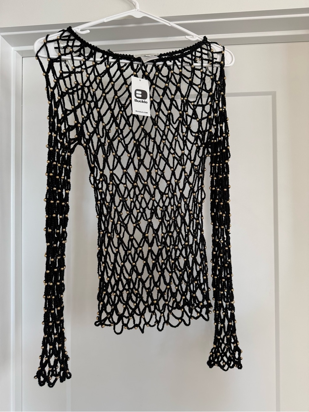 Buckle Black Crochet Open-Knit Long Sleeve Top Size M NWT